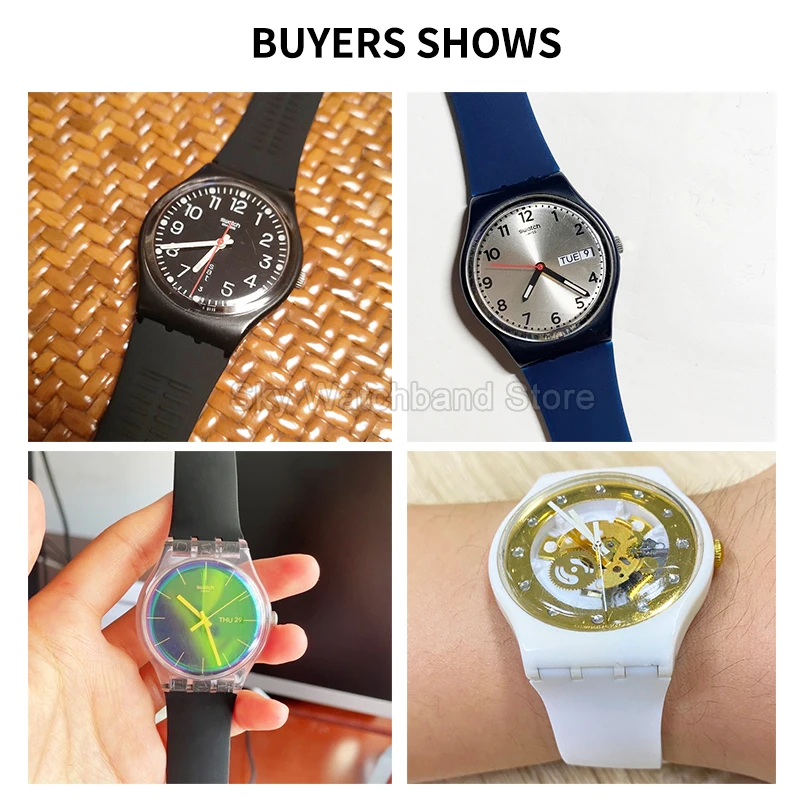 حزام ساعة من السيليكون 17 19 ملم لسلسلة سواتش حزام مقاوم للبقع مرن أسود أزرق أرجواني أصفر أحمر واجهة خاصة #2