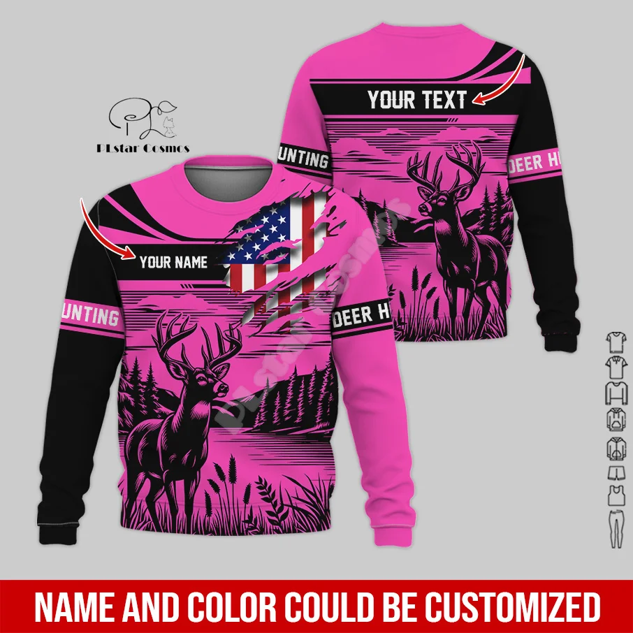 Custom Name Deer Hunting Camo Hunter Graffiti Tattoo Vintage Retro Streetwear 3DPrint Harajuku Pullover Casual Jacket Hoodies 33