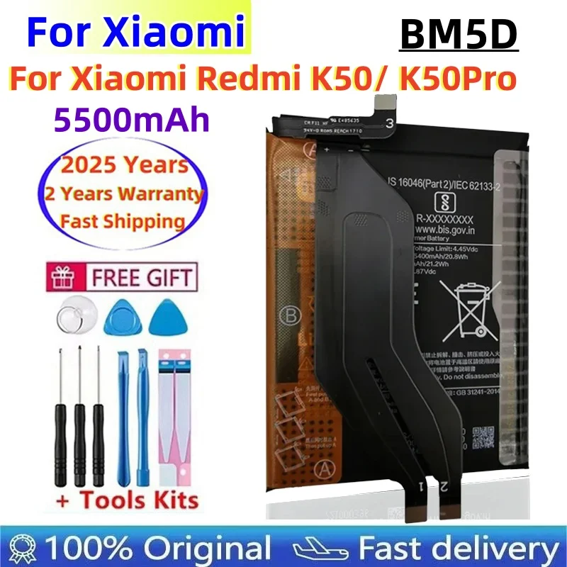 

2025 лет, 100% оригинальный аккумулятор BM5D 5500 мАч для Xiaomi Redmi K50 K50 Pro K50Pro, аккумуляторы Bateria, быстрая доставка