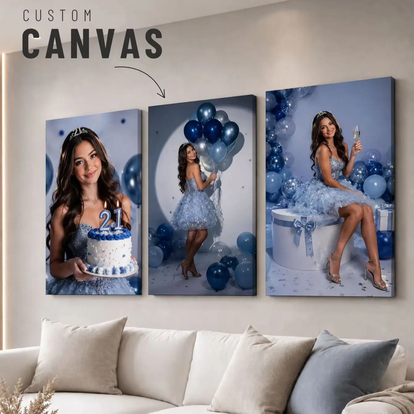 1Pc Custom Photo Canvas Print, Personalized Unframed Wall Art for Couples & Families, Custom Poster for Home Decor & Memory Gift