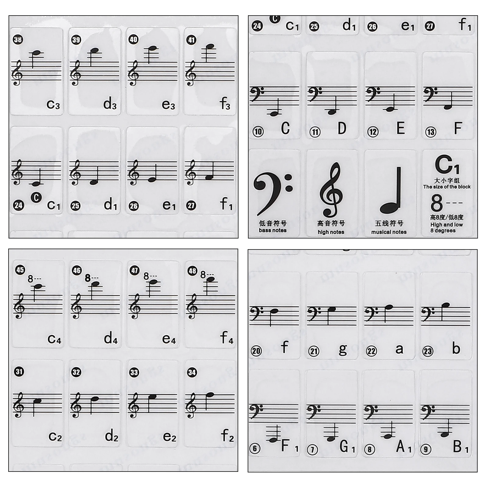 

1 Sheet Piano Keyboard Stickers Lightweight Smooth Surface Beginner Learning Tool Adhesive Decals For Electronic Keyboard Piano