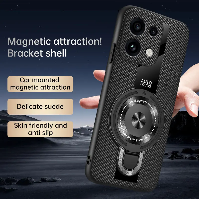 For OPPO Reno 16 16Pro For Magsafe Wireless Charging Cover For Reno 16 Pro PU Leather Shockproof Ring Stand Holder Back Case