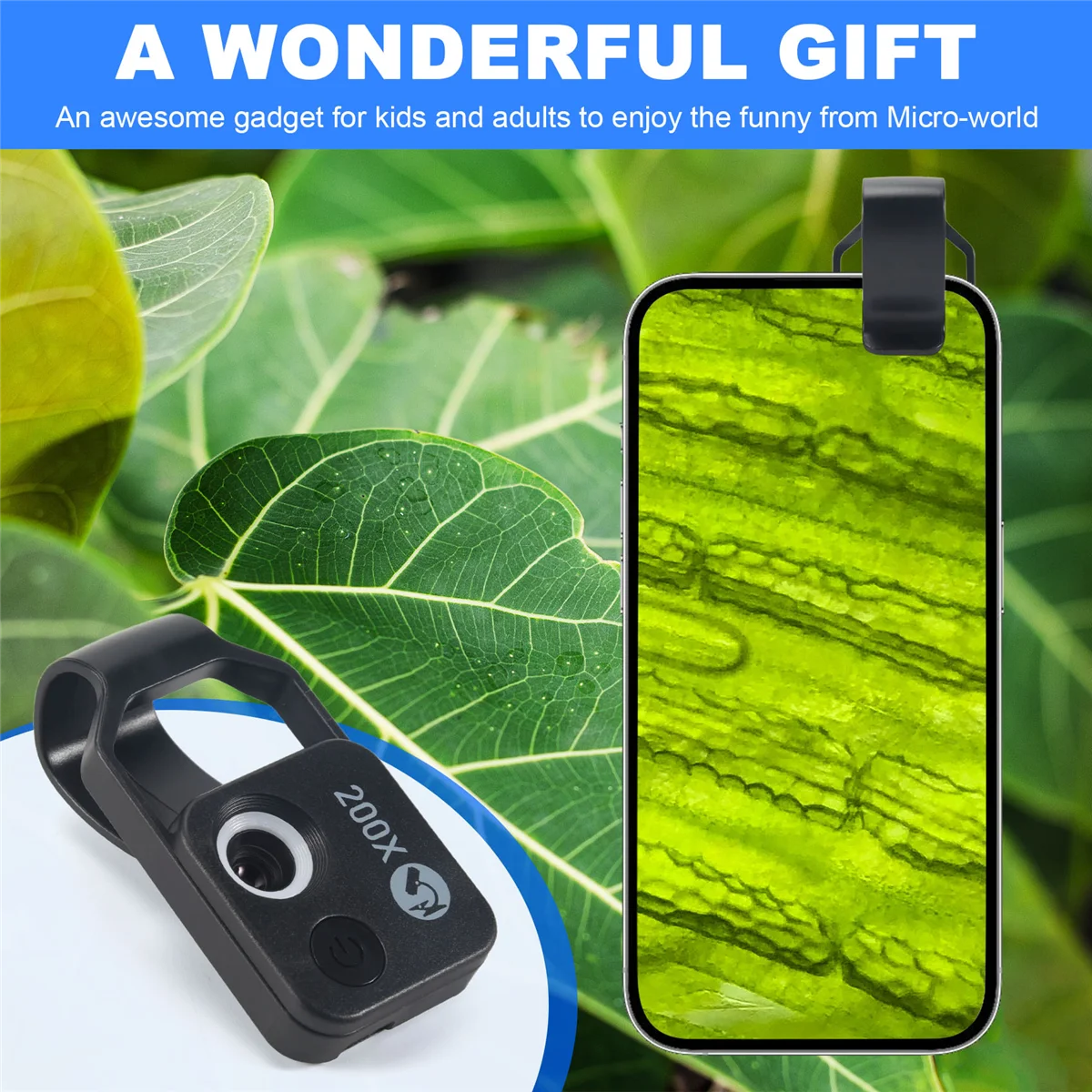 

BABP 200X Cell Phone Microscope Accessory with Window Microscope, Portable Mini Digital Microscope with LED Light/Universal Clip