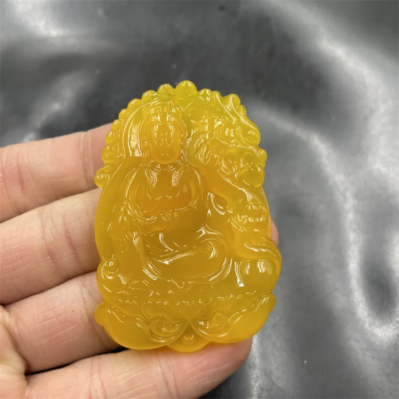 Cheap Jade Natural Genuine Yellow Agate Dragon Guanyin Pendant Large Jade Goddess Brand Pendant