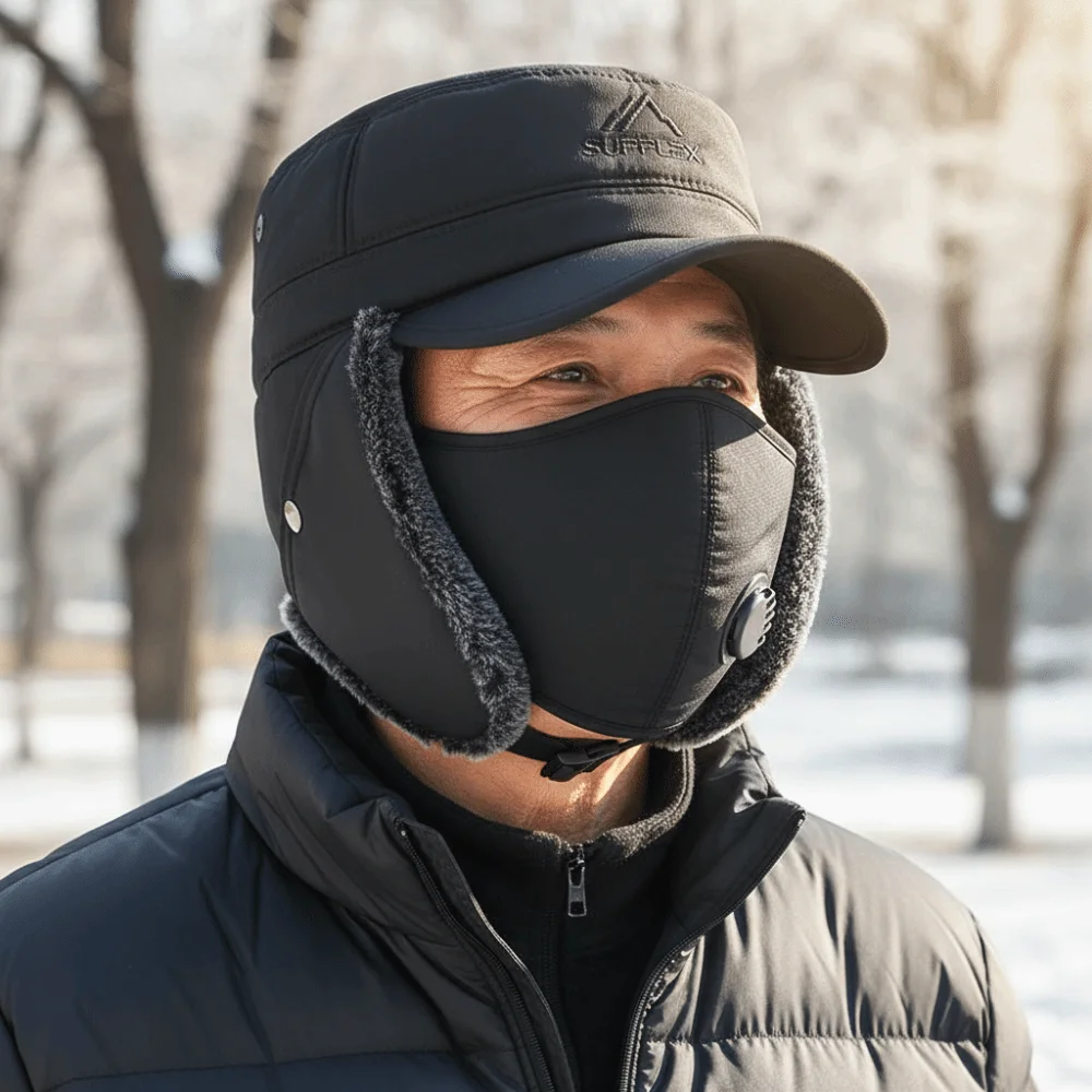 Thickened Winter Trapper Hat Breathable Detachable Windproof Thermal Cap Dustproof Fleece Lined Fleece Earflaps Hat