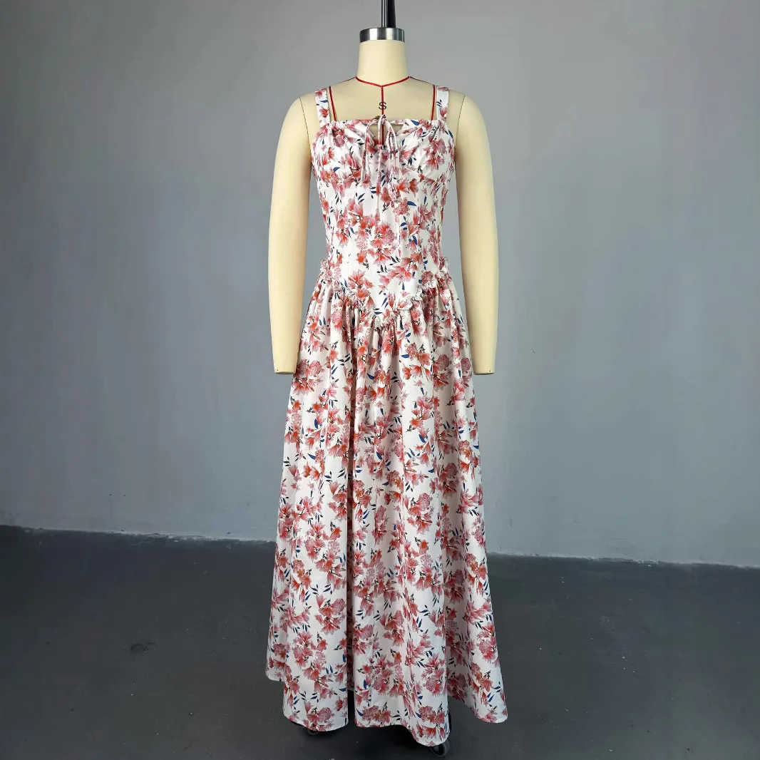 

Women Sleeveless Strapless Print Slim Cute Long Maxi Dress 2025 Spring Birthday Evening Sexy Party Dresses Vestidos