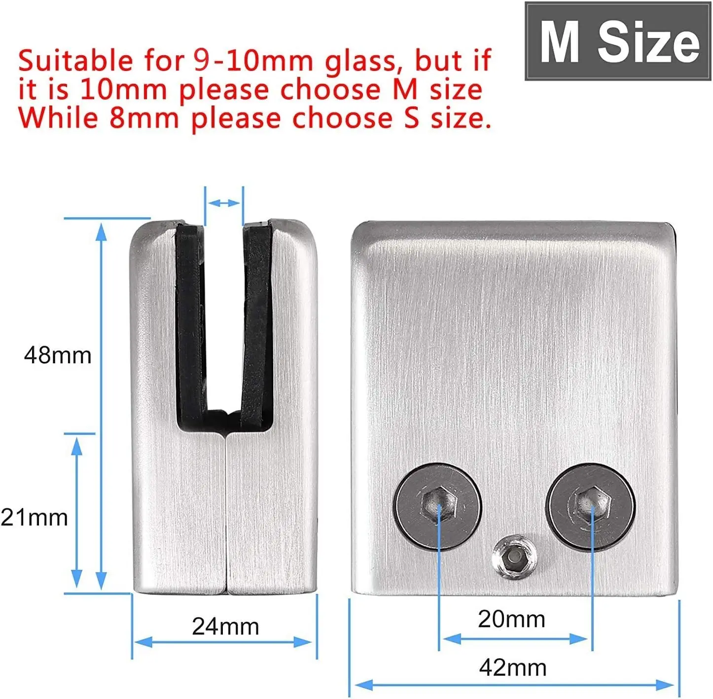 201 Stainless Steel Glass Clamp, 1Pcs  Flat Bottom Square Glass Bracket for Thickness8-17mm Glass Balustrade Staircase Handrail