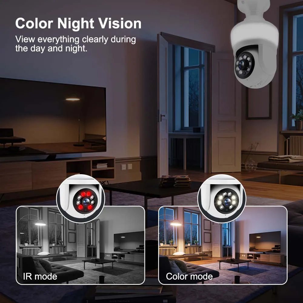 3MP Floodlight Camera WiFi Wireless Garden Wall Lamp Indoor Light Bulb Monitor Security Protection Video Surveillance