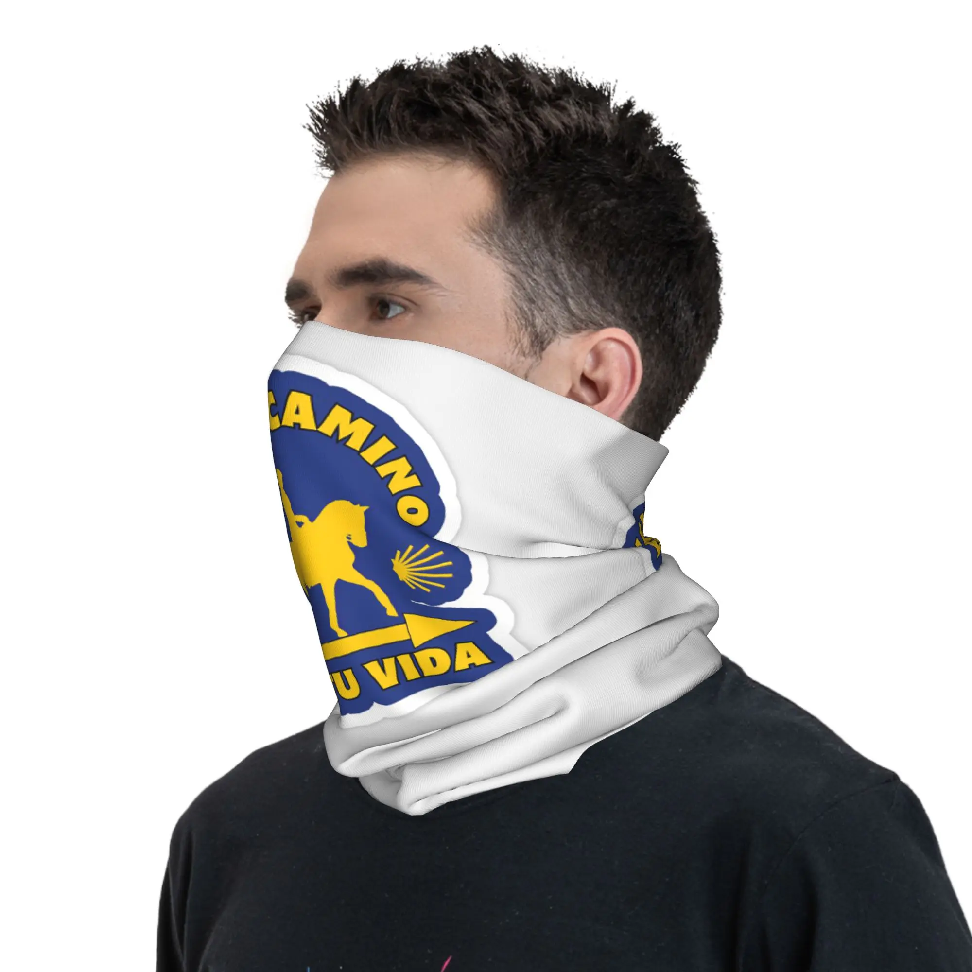Yellow Camino De Santiago Scallop Shell Bandana Neck Cover Printed Wrap Scarf Cycling Scarf Cycling For Men Women Adult Winter view 6