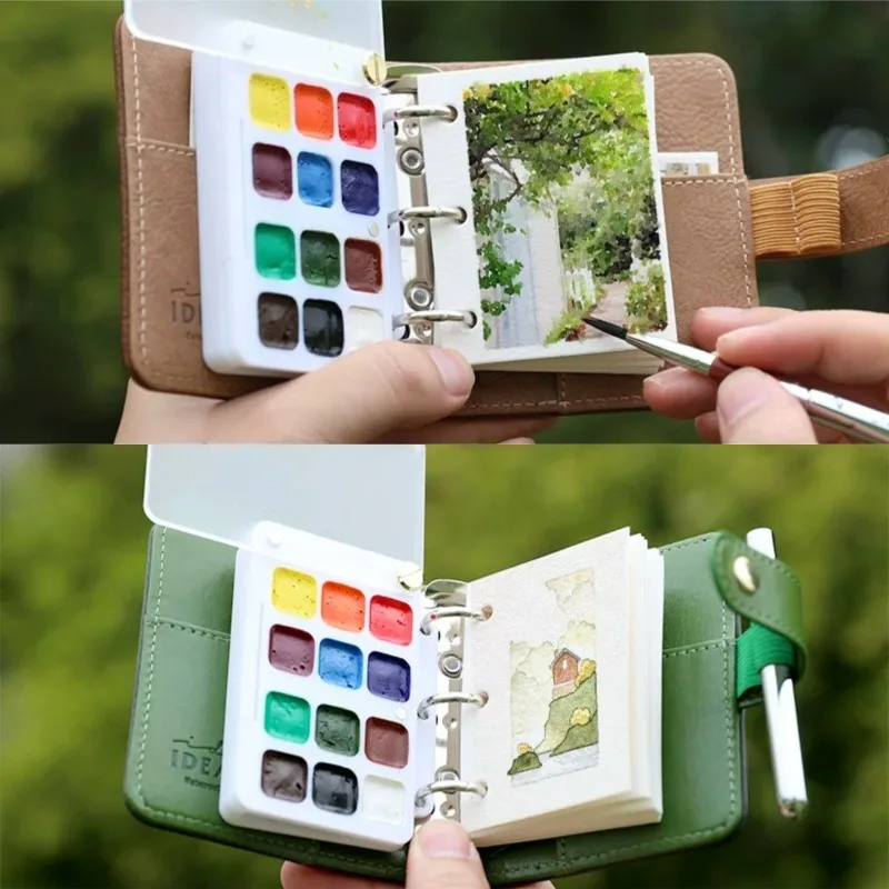 A9 Miniature Leather Bound Pages Watercolor Notebook Watercolor Sketching Miniature Illustration Enthusiast Essential Notebook