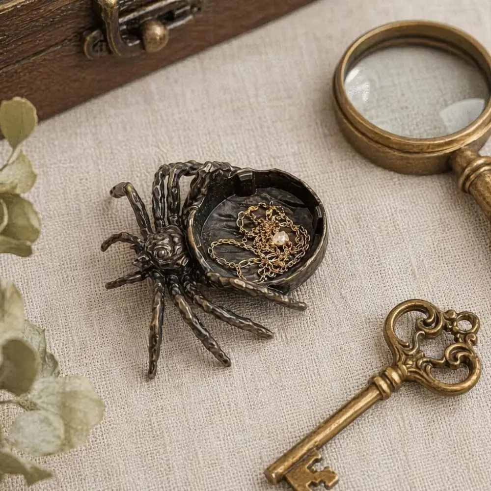 Zinc Alloy Spider Figurine Tray Craft Decoration Eight Legs Crystal Ball Stand Spider Shape Aroma Holder Halloween Party