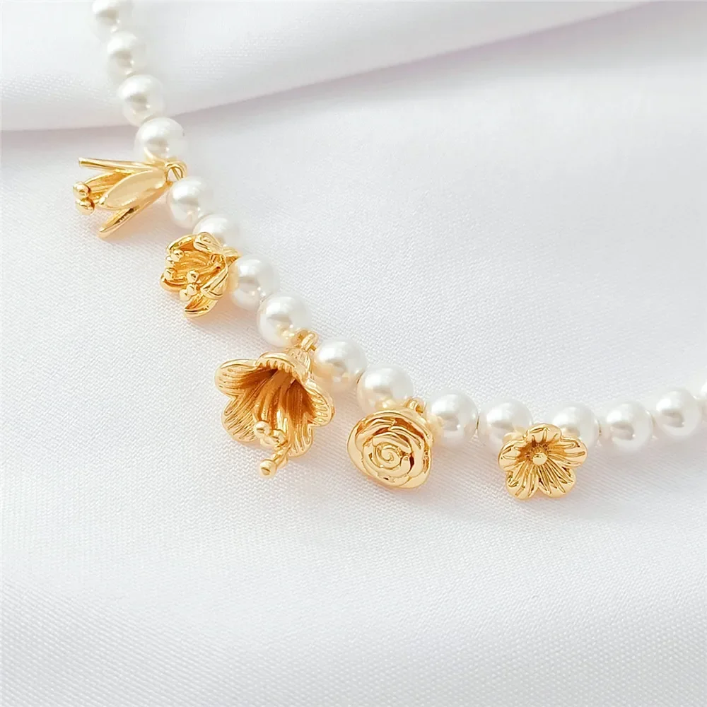 실버 14K 금도금 은방울꽃, 장미, 벚꽃 펜던트, DIY 수제 팔찌, 목걸이, 재료 및 액세서리