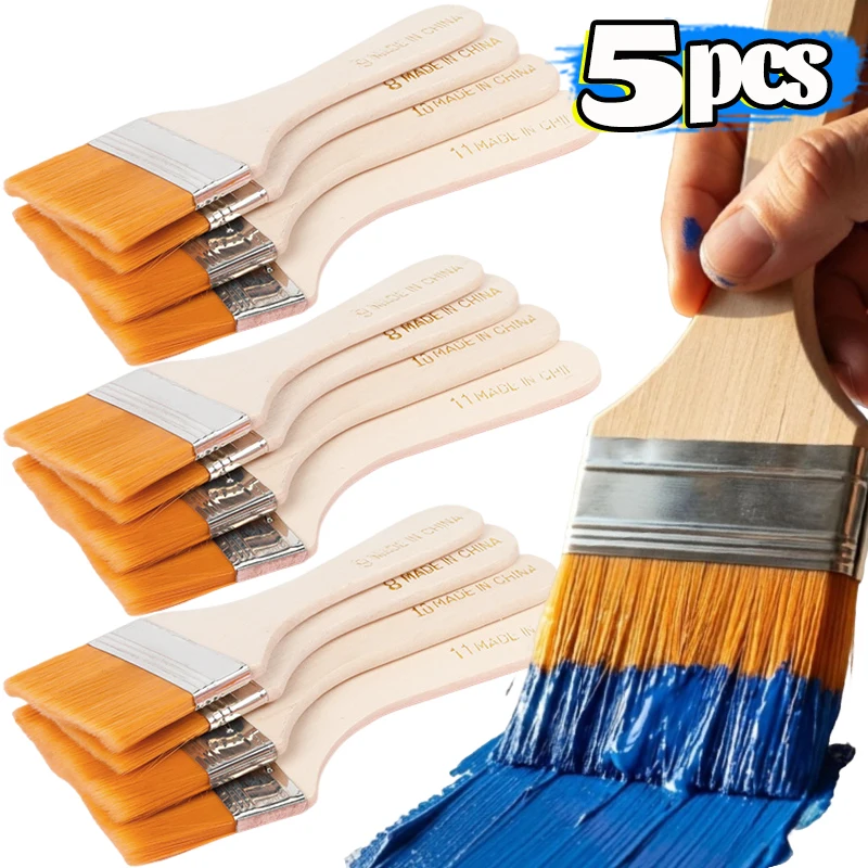 Flat Nylon Paint Brush with Wooden Handle Multipurpose Wall Door Paintings Oil Paintings Art Brush Home Decoration Painting Tool