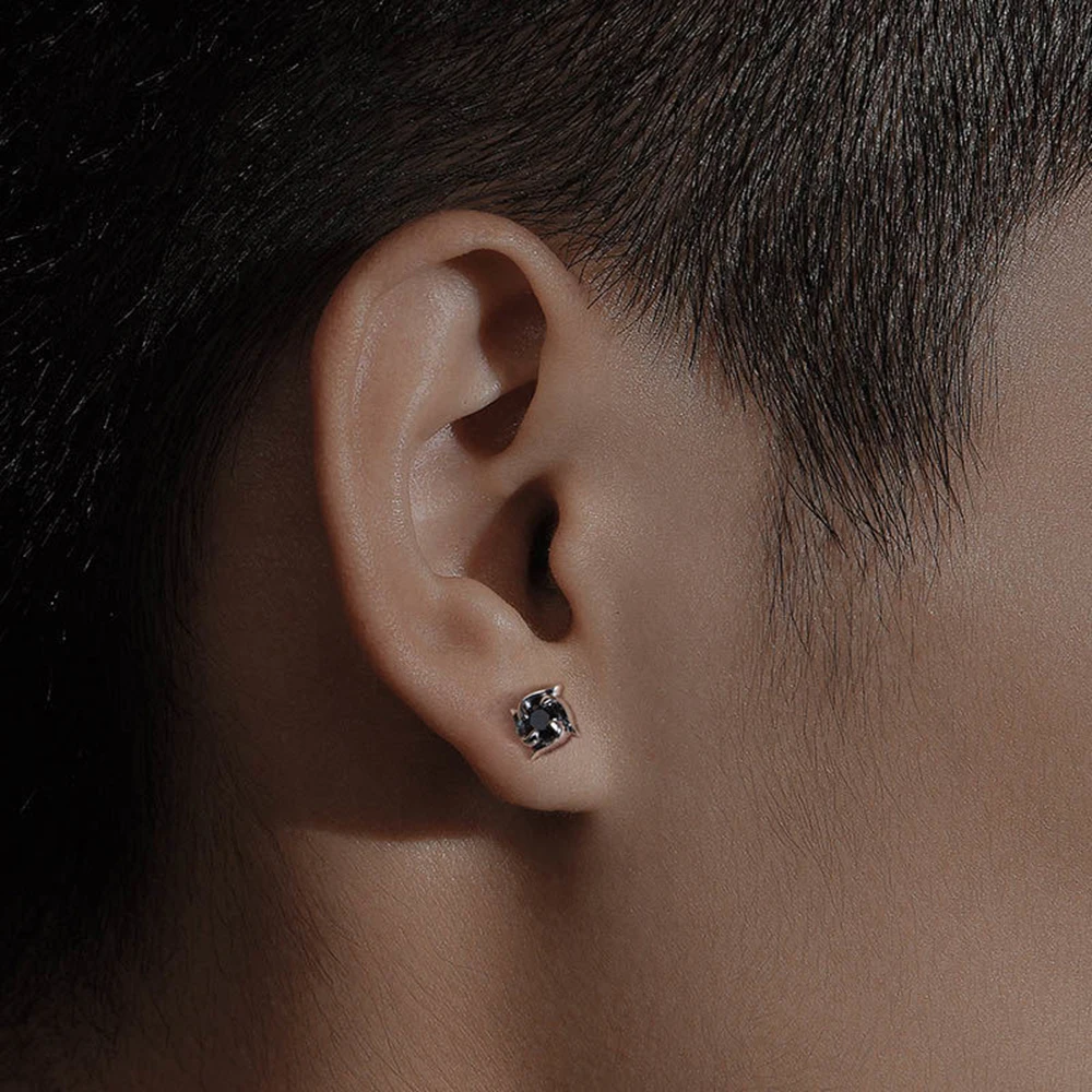 Korean Gothic Small Clover Black Earrings for Teens Fashion Male Punk Earrings with Black Stone Party Jewelry