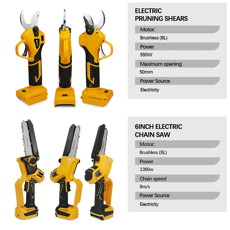 VIVSSO 6inch Chain Saw Brushless Electric Shears Retractable Utility Pole Cordless Tree Shears for dewalt 20V Battery Pins