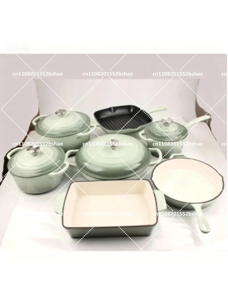 Premium 7-Piece Cast Iron Enamel Dutch Oven Set for Soup, Stew, and Casserole Cooking