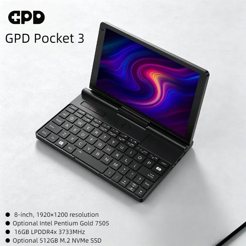 Mini Laptop GPD Pocket 3, Intel Pentium Gold 7505, 16GB, 512GB M.2 2280 SSD 180 °   Computadora Portátil Plegable para Negocios Elite