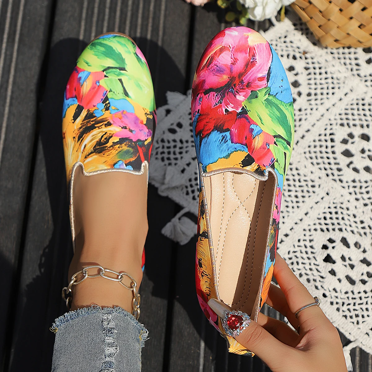 colorful flat shoes round-toe comfortable walking shoes loafers with vibrant dopamine colors full of energy