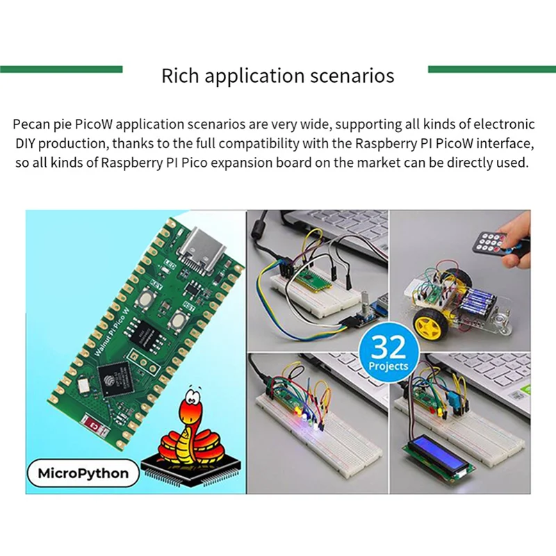 1 pieza para Walnut Pi Picow Espressif ESP32-S3 Placa de desarrollo 2,4G Wifi 802,11 B/G/N Bluetooth 5 verde para Raspberry Pi Pico