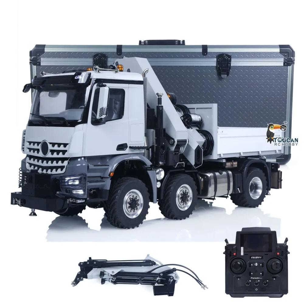 6*6 1/14 4151 AK Metal RC Tractor Truck with Hydraulic Crane Fly Jib Arm Bucket Remote Control Farm Car 3Speed Model Lorry Sound