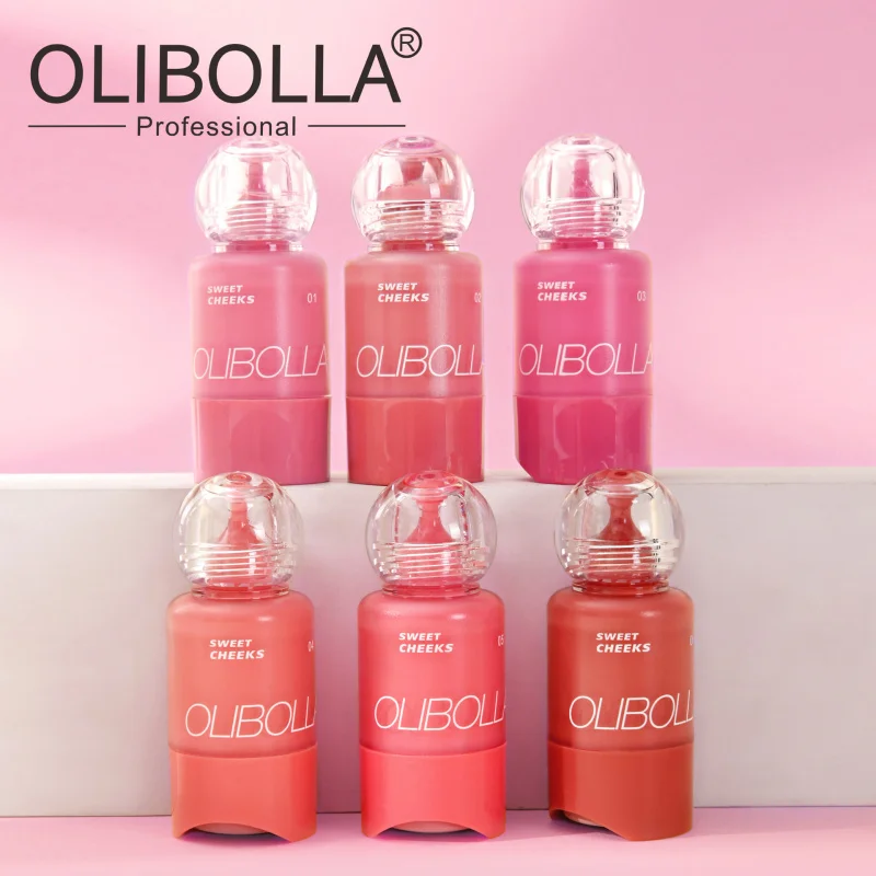 OLIBOLLA 6-farbiges flüssiges Rouge, kleine Milchflaschenpresse – Typ Wangenrouge, wässriges Glühen, klares Rouge, flüssiges Make-up