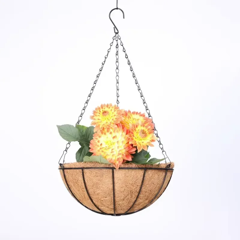 Wholesale Natural Coconut Palm Metal Hanging Basket Garden Flower Pot for Physical or Artificial Flowers