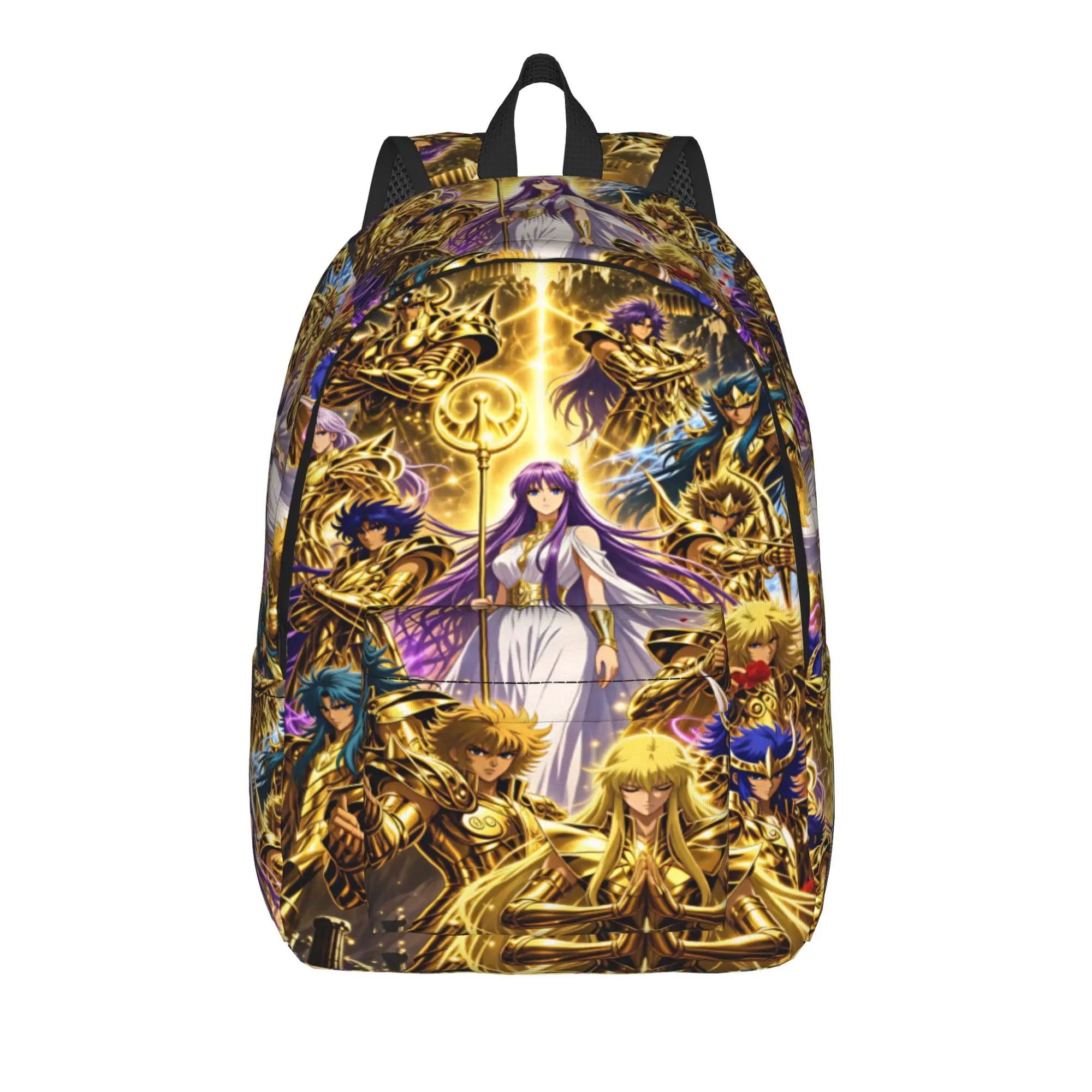 Saints Seiyas Gold Saints Backpack  Boy Girl Polyester Hiking Backpacks Pattern Pretty High School Bags Rucksack