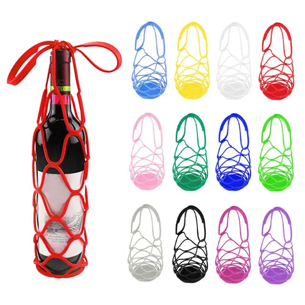 Food Grade Silicone Mesh Bag Portable Waterproof Wine Bottle Carrier Tote Bag for Travel Strong Load-bearing for Outdoor