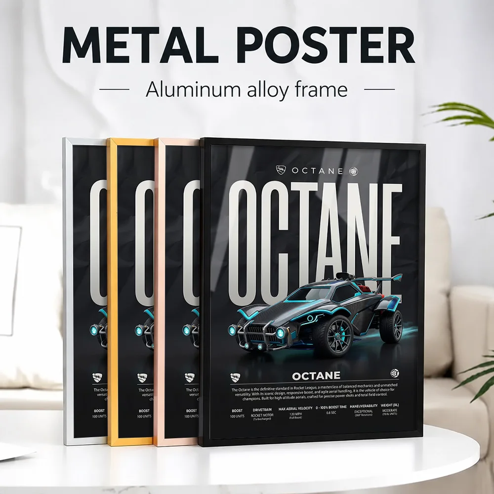 Sleek Rocket League Octane Car Metal Poster With Aluminum Alloy Frame Personalized Photo Esports Style Wall Art For Game Room