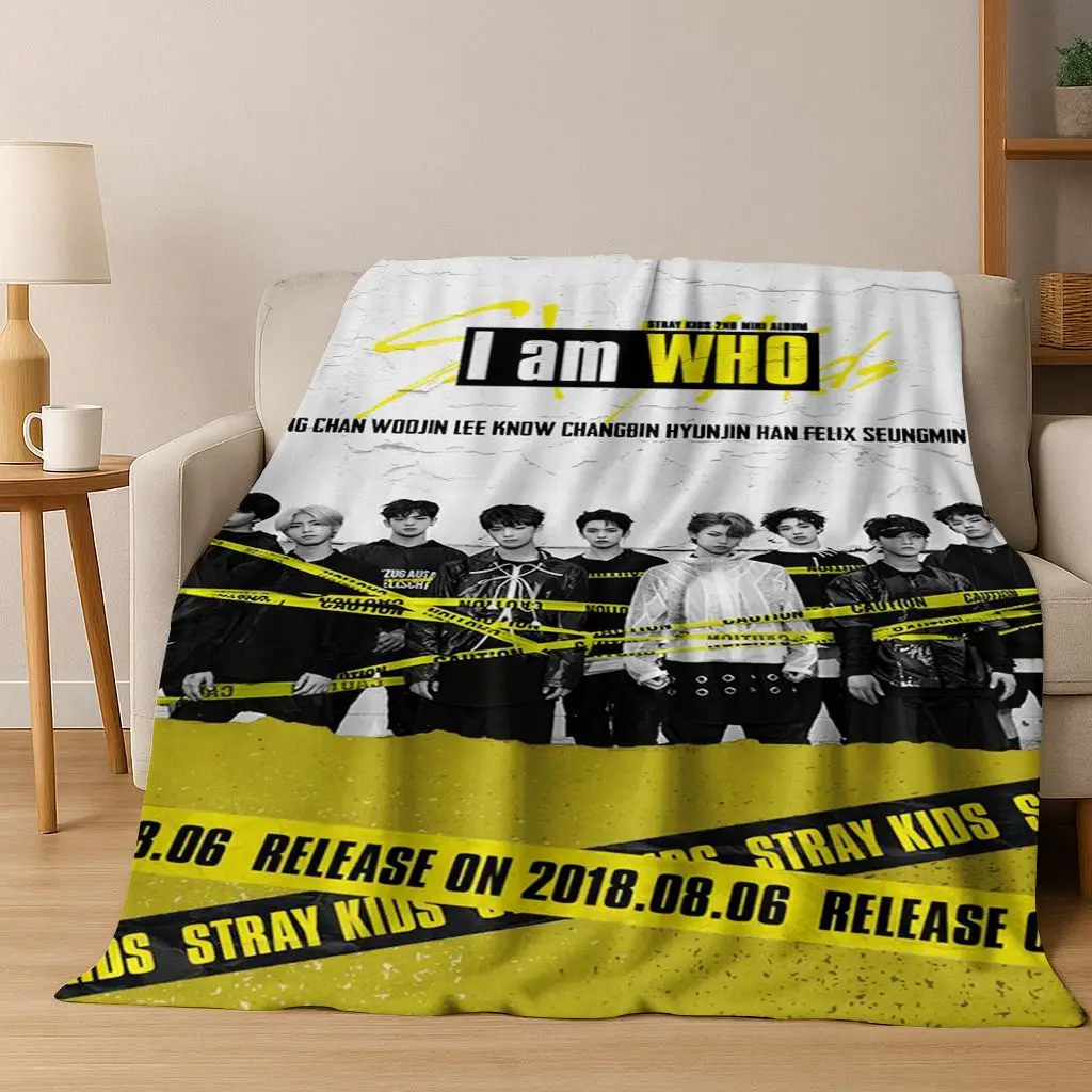 Latest Kpop Star Stray Kids Flannel Blanket Soft Warm Throw Blanket for Bedroom Living Room Bed Travel Camping Picnic Gift