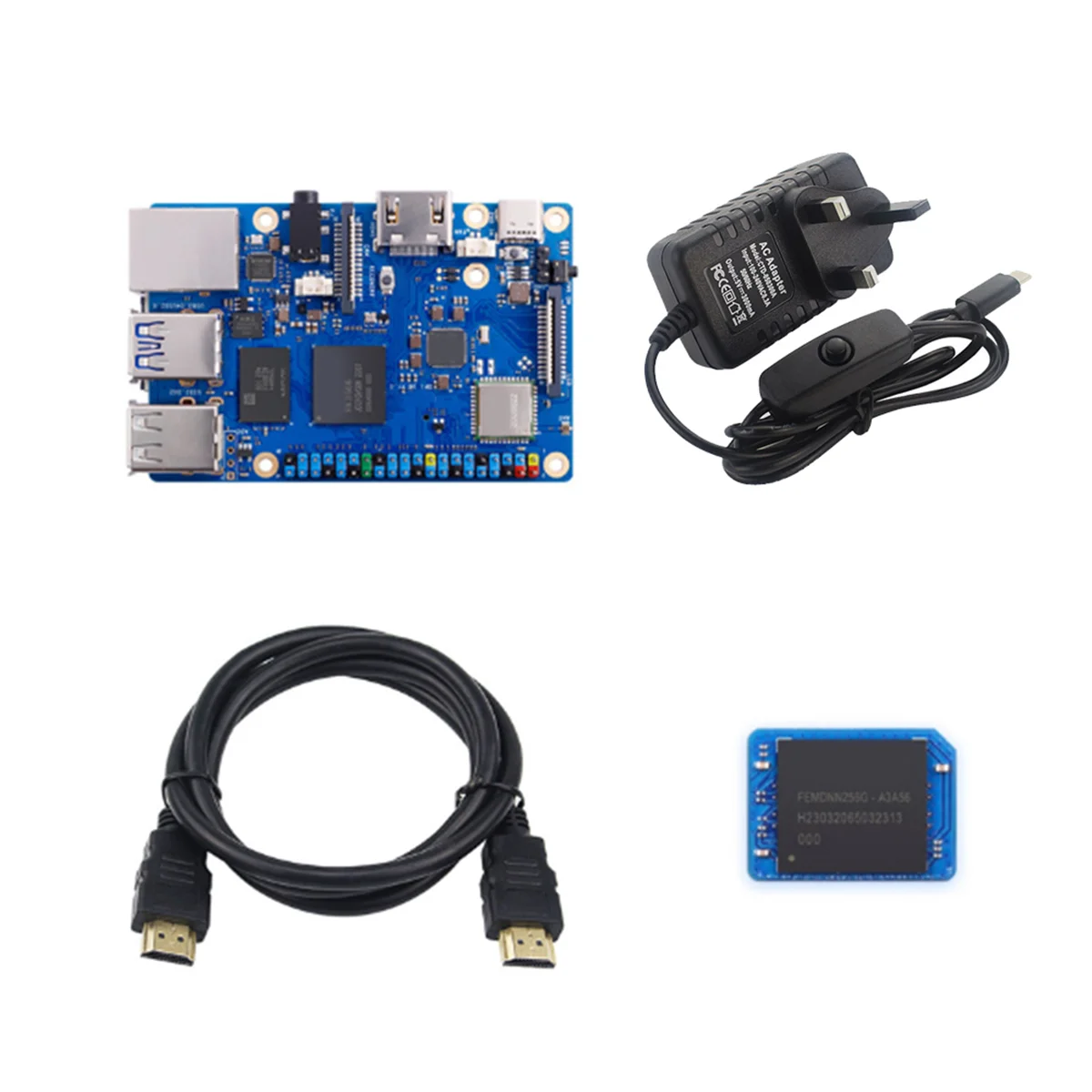 Placa do desenvolvimento RK3566 com tomada BRITÂNICA, microplaqueta, Quad-Core, processador 64-Bit, 5V, poder 3A, 8G + 256GB, EmmC