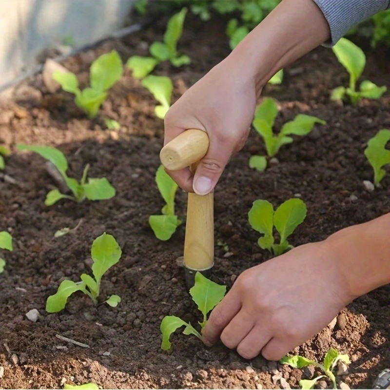 1pc Handheld Garden Hole Puncher Sturdy Wooden Handle Point Puncher For Planting Transplanting Seeding Gardening Accessories