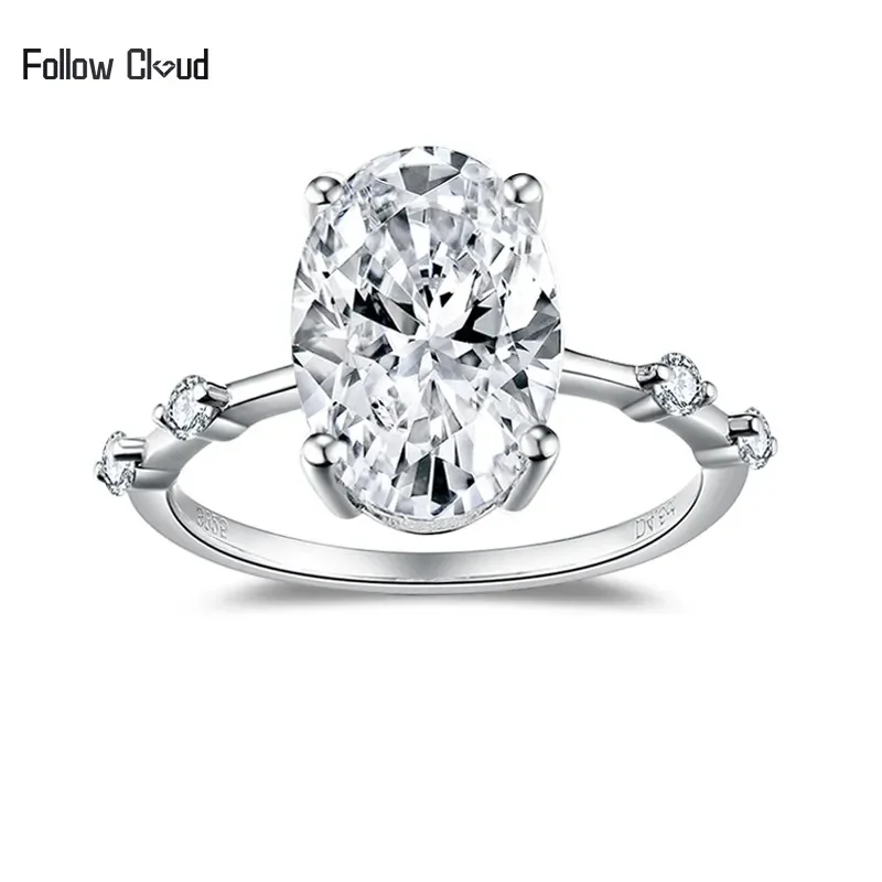 Follow Cloud 4.5ct 8*12mm Oval Moissanite Diamond Engagement Rings with Certificates 925 Sterling Silver Wedding Ring for Women