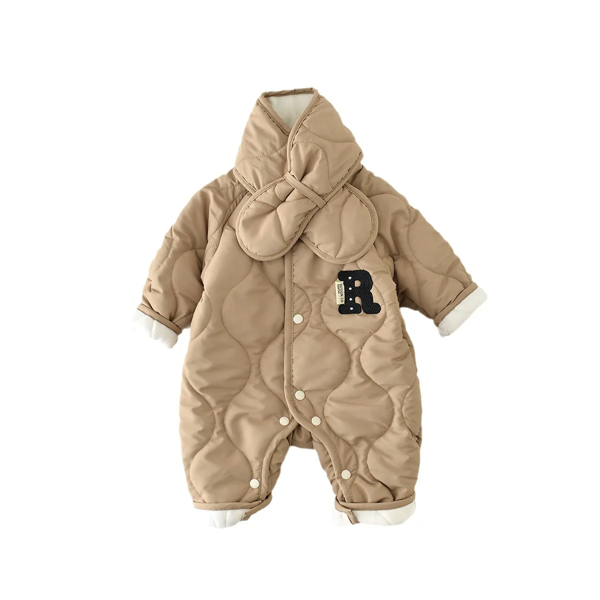 Baby jumpsuit autumn\\winter quilted boy\'s treasure rompers newborn Korean plush insulation climbing clothes scarf free clothing