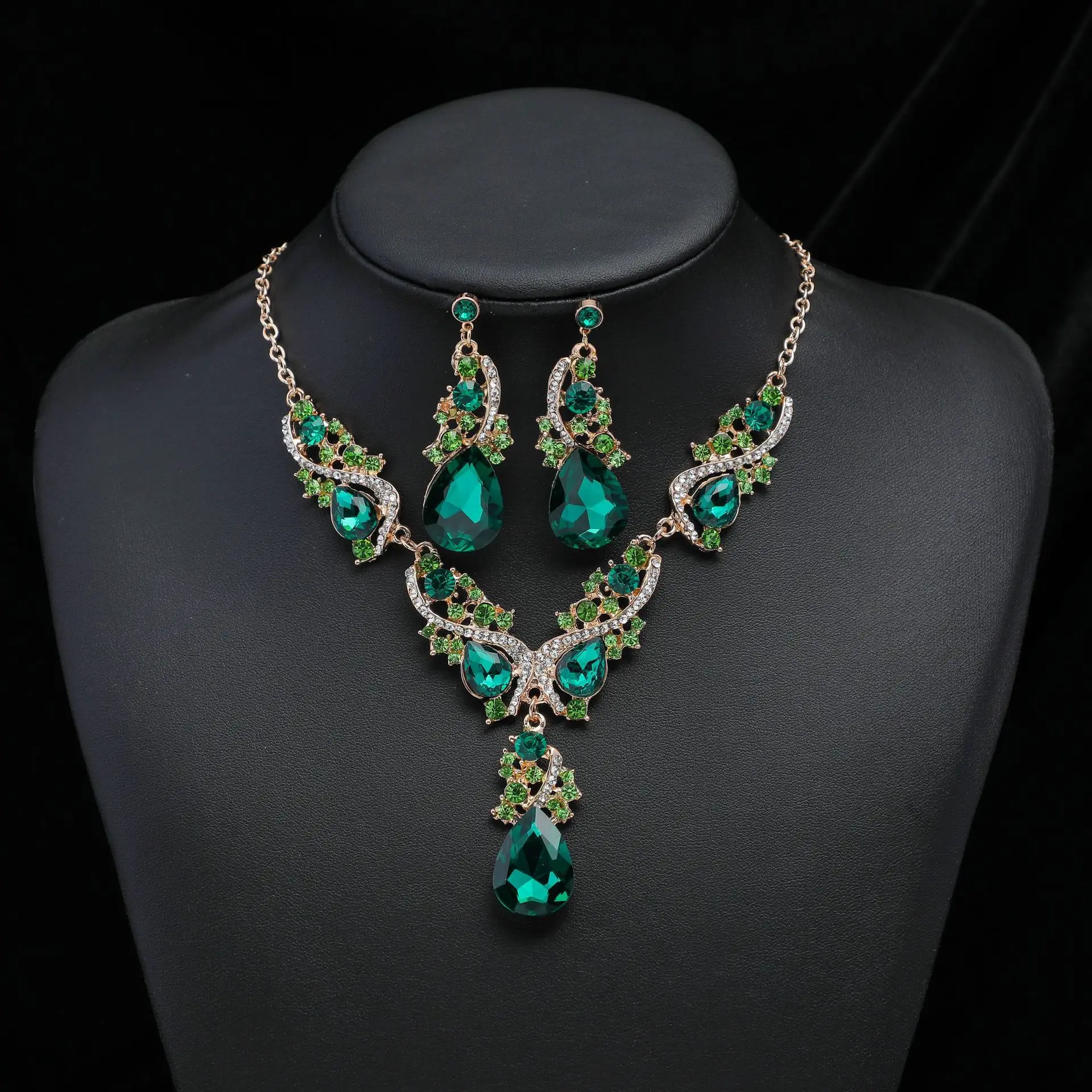 KMVEXO Fashion Multiple Crystal Prom Wedding Jewelry Sets for Women Accessories Peacock Necklace Earrings Bridal Jewelry Sets