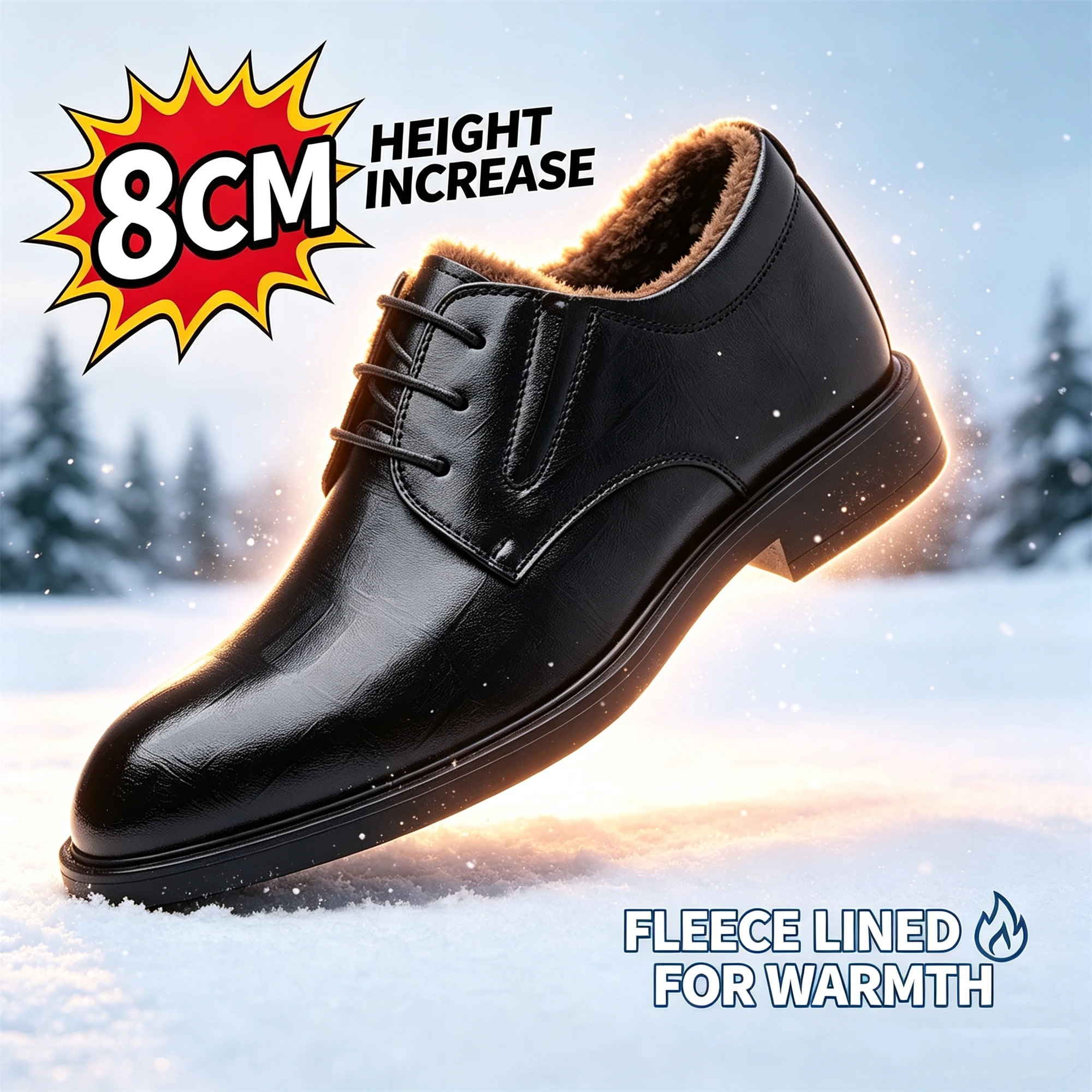 Men 6CM/8CM Invisible Height Increase Fleece Lined Leather Shoes Warm Winter Formal Business Lace Up Hidden Heel Elevator Shoes