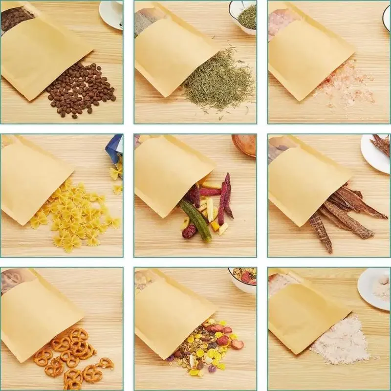 كرافت ورقة نافذة حقيبة الوقوف الأغلاق الذاتي ختم أكياس التعبئة والتغليف تخزين كوكي الجوز الغذاء وجبة خفيفة شاي فواكه كيس بسحاب #6