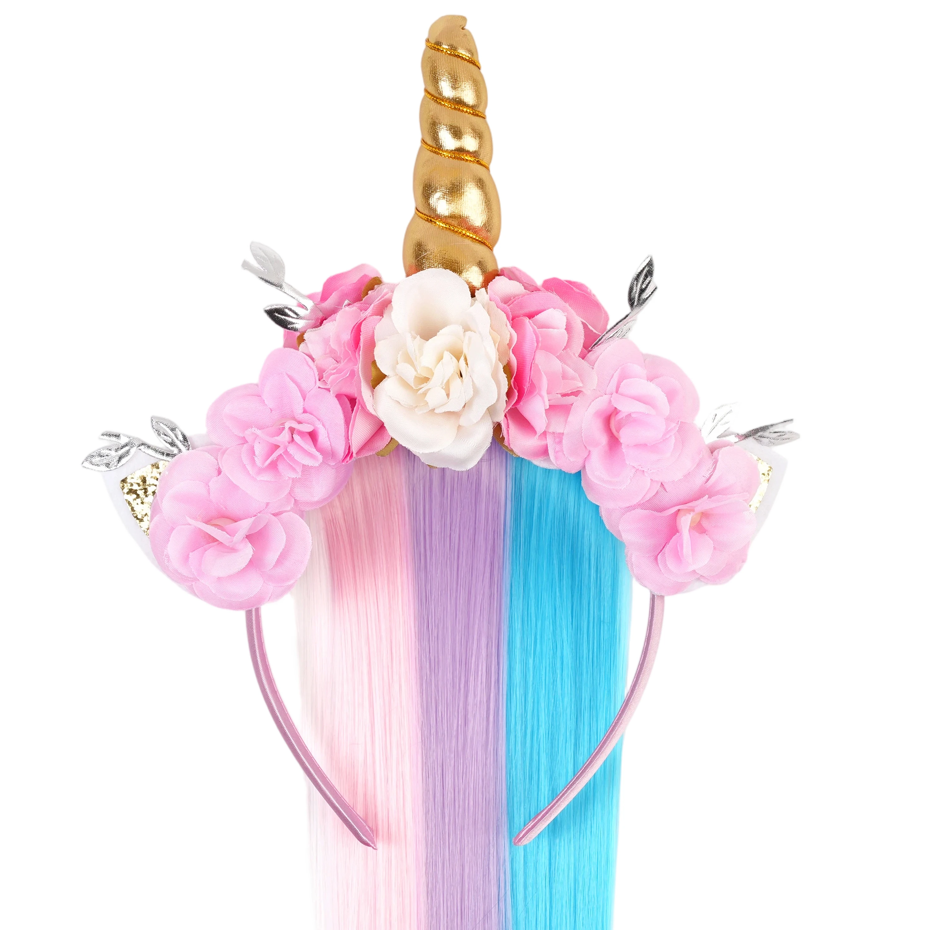 Regenbogen-Einhorn Spitzen-Haarband mit Farbverlauf und Quasten für Mädchen, Prinzessinnen-Blumen-Stirnband, Kopftuch, Haaraccessoires, Kindermode – Detail 7