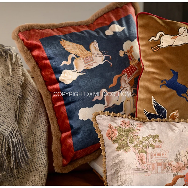 Medicci Home Eclecticism Style Exquisite Bolster Pillow Cover White Horse Printed Sofa Bedroom Decoration Cushion Case 30x60cm - view 6