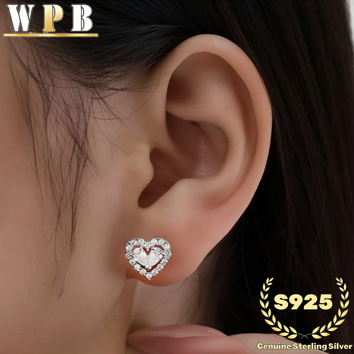 Stud Earrings S925 Sterling Silver Pink Heart Zircon Halo Prong Setting Valentine Anniversary Gift for Women Romantic Jewelry