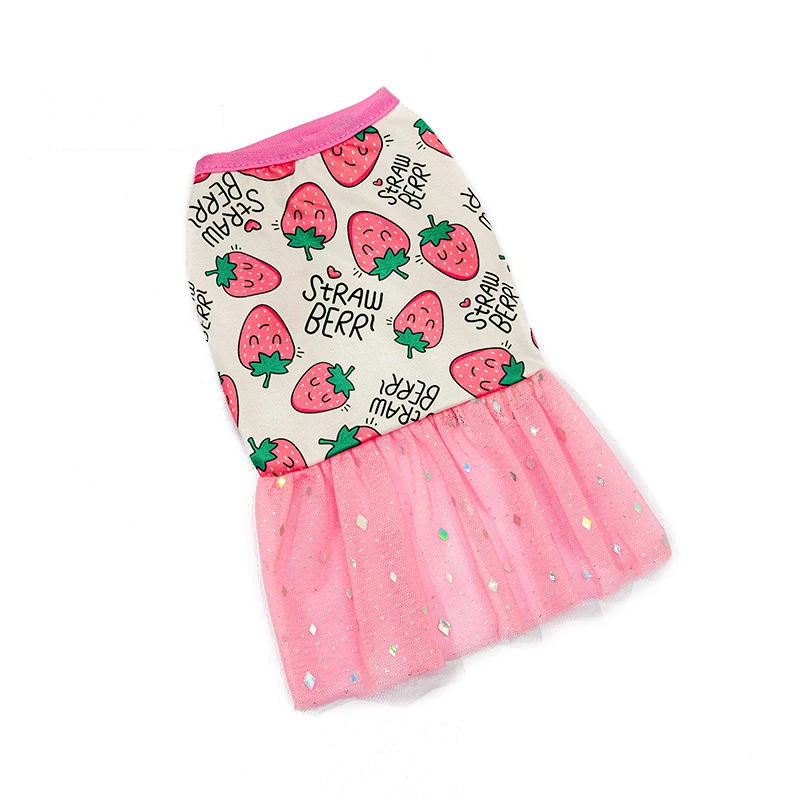 Cute Puppy Kitten Princess Dress Cartoon Cherry Lace Tutu Skirt For Small Medium Dogs Fashion Summer Cats Dogs Dresses Chihuahua