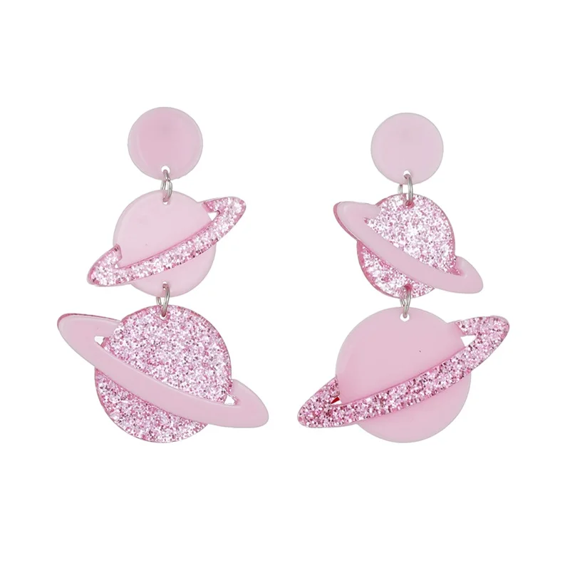 YAOLOGE Acrylic Pink Planet Pendant Earrings For Women Girl New Fashion Ear Dangle Creative Jewelry Gift Party серьги женские