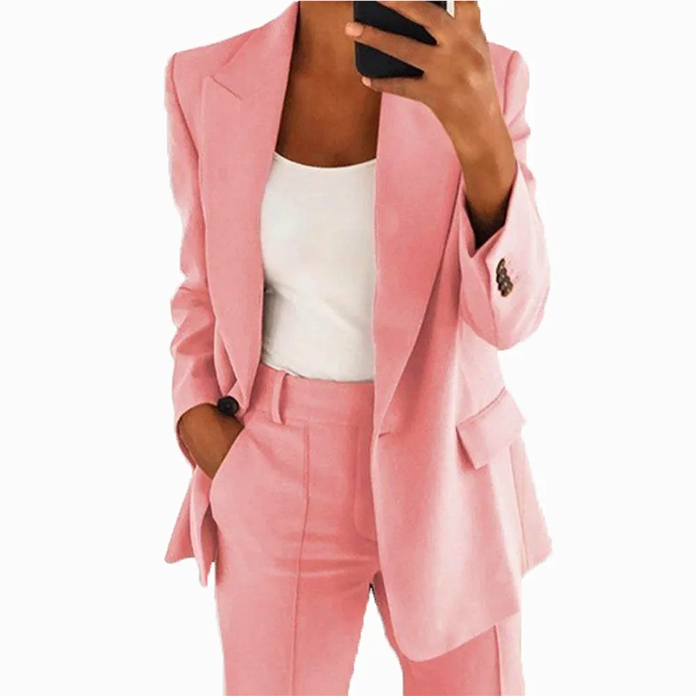 

Jacket Set for Women Fashion Lapel Slim V-Neck Office Lady Jacket Elegant Cardigan Female Long Sleeve Button Jackets and Pants