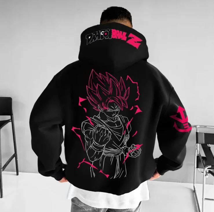 Felpa con cappuccio in pile ampia e comoda con stampa di personaggi ufficiali di Dragon Ball sia per uomo che per donna