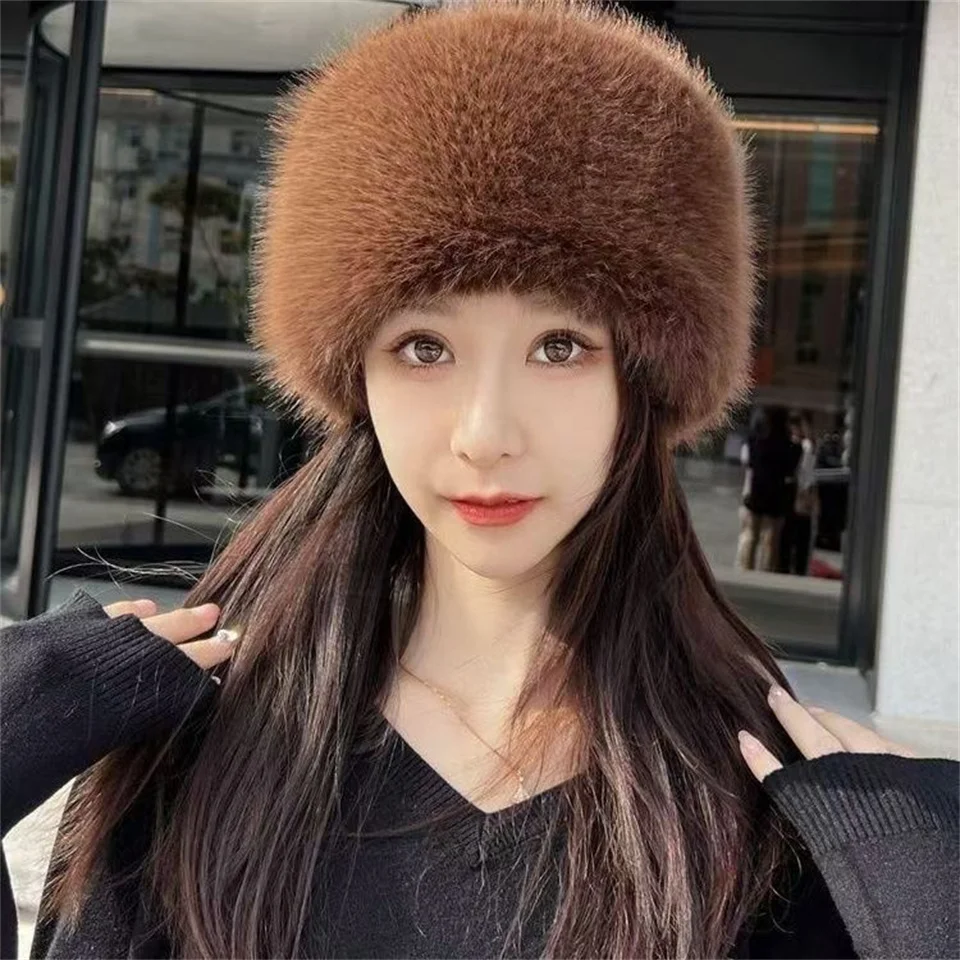 

Warm WInter Hat Women Rabbit Fur Thick Plush Winter Hats Fluffy Faux Fur Hat For Woman Luxury Party Panama Fisherman Cap