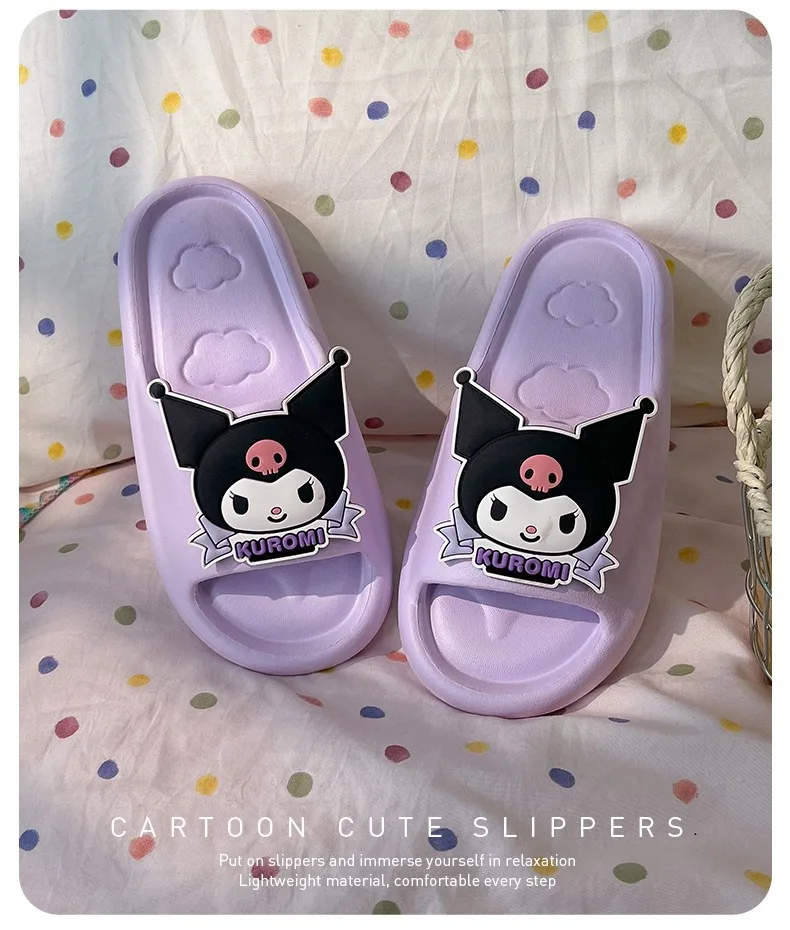 Sanrio Kuromi Cartoon Damen-Wolkenpantoffeln, Atmungsaktive Rutschfeste Innen-/Außenpantoffeln mit Niedlichem Kawaii-Design – Detail 11