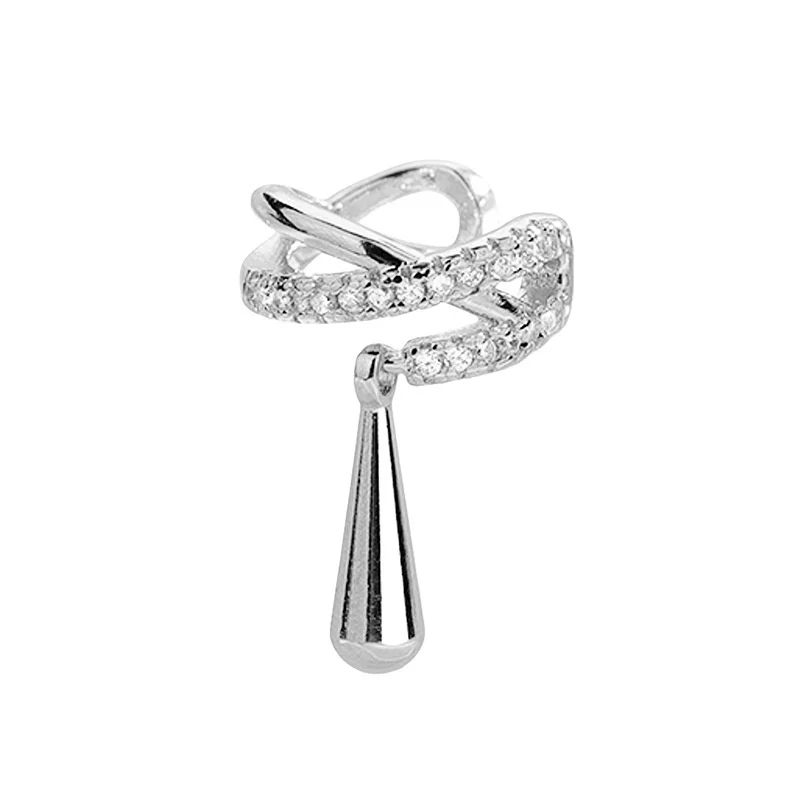 1Pcs 925 Silver Plated Ear Cuff Earrings Non-Piercing Zircon Cross Cuff Ear Clip Earring For Women Punk Party Jewelry e1959
