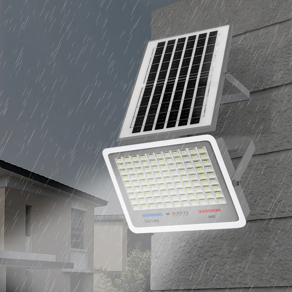 Solar Powered LED Flood Light Auto-On Outdoor Security Lights Multi Modes Outside Spotlights Remote Control for Garden Courtyard