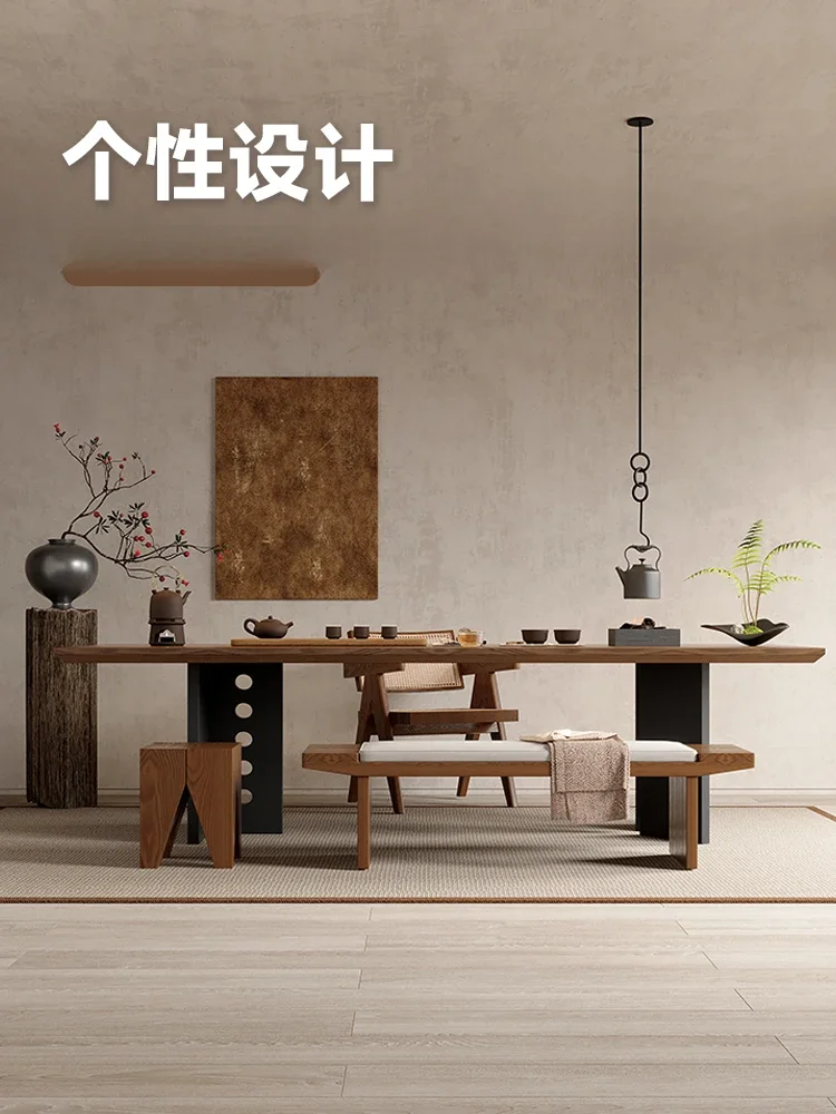 Solid wood tea table, large board tea table and chair combination, modern simple office, living room, household kung fu