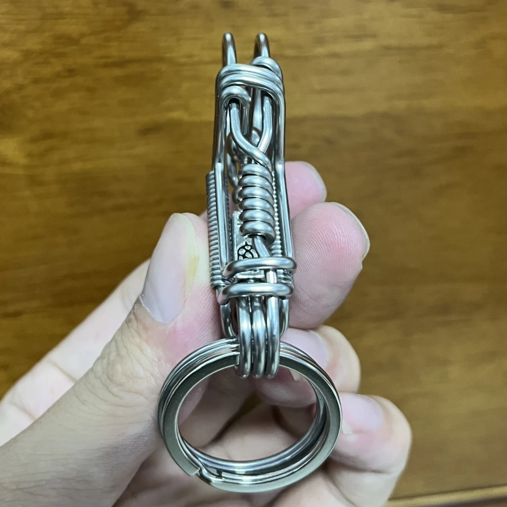 Stainless Steel Keychains, 3 Steel Wires Matte Color Handmade Dragon Head Mechanical Car Key Ring, American Men Outdoor Trinket